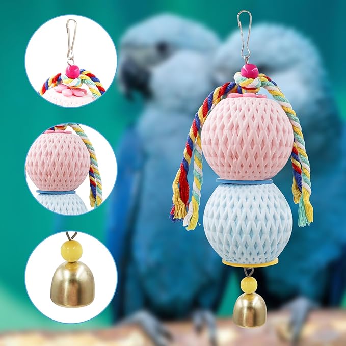 Bird Beak Grinding Stone, Parrot Chew Toys with Bells, Bird Toys, Cage Accessories for African Grey, Budgies, Amazon Parrots, Cockatiels, Lovebirds, Conures, Quakers, Small to Medium Birds