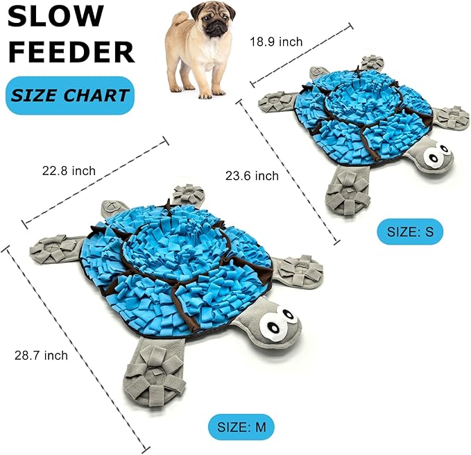 Snuffle Mat for Dogs, Tortoise-Themed Slow Feeder for Small/Middle/Large Breed, Durable Washable Portable Pet Feeding Mat, Nose Work Training Pad, Anxiety Relief & Mental Stimulation(S, Blue)