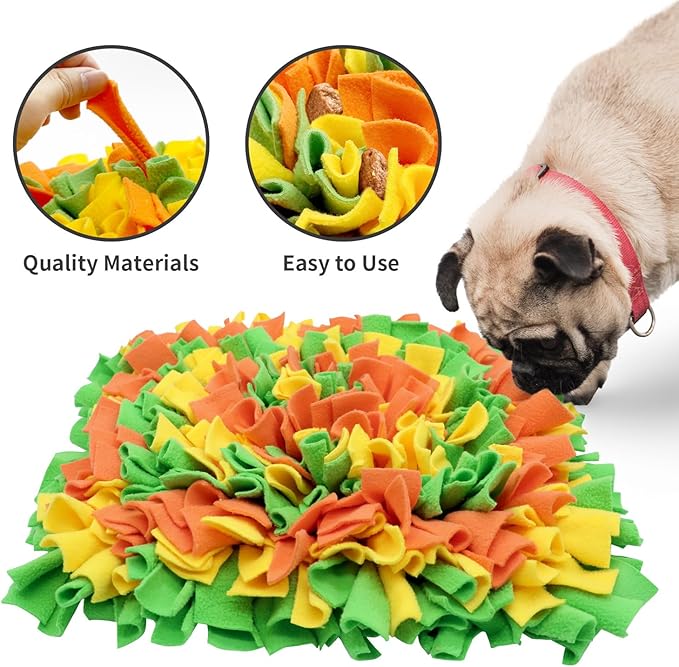 Pet Snuffle Mat for Dogs, Dog Feeding Mat, Nosework Training Mats for Foraging Instinct Interactive Puzzle Toys (Orange&Green&Yellow)