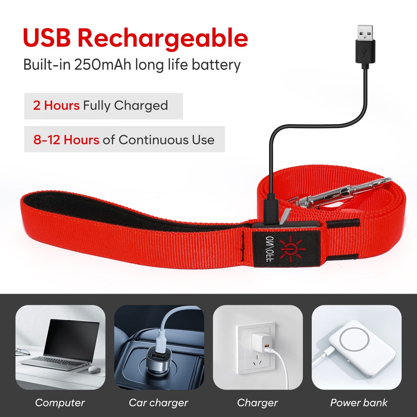 Kpuplol LED Light Up Dog Leash 3 Lighting Modes USB Rechargeable, High Visibility Up to 400 Yards Safety Glow in The Dark Dog Leash for Large Medium Small Pets