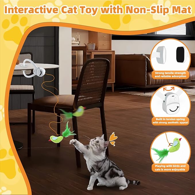 Interactive Cat Toys for Indoor Cats Automatic Electric Flying Bird Feather Wand Toy - Best Kitten & Adult Cat Enrichment Stimulation Toy Hanging Electric Kitty Toys for Bored Cats(Bright White)