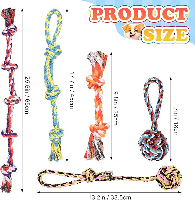 Wettarn 15-Piece Dog Rope Toys - Heavy Duty Cotton, Tough Tug Toys for Aggressive Chewers, Medium to Large Breeds, Puppy Teeth Cleaning, 5 Types
