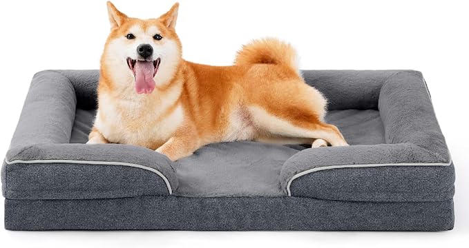 Made4Pets Orthopedic Dog Bed for Medium Large Dogs, Supportive Foam Medium Large Pet Bed Sofa with Washable Removable Cover, Waterproof Dog Couch Bed, Non-Slip Bottom and Egg-Crate Foam, Grey