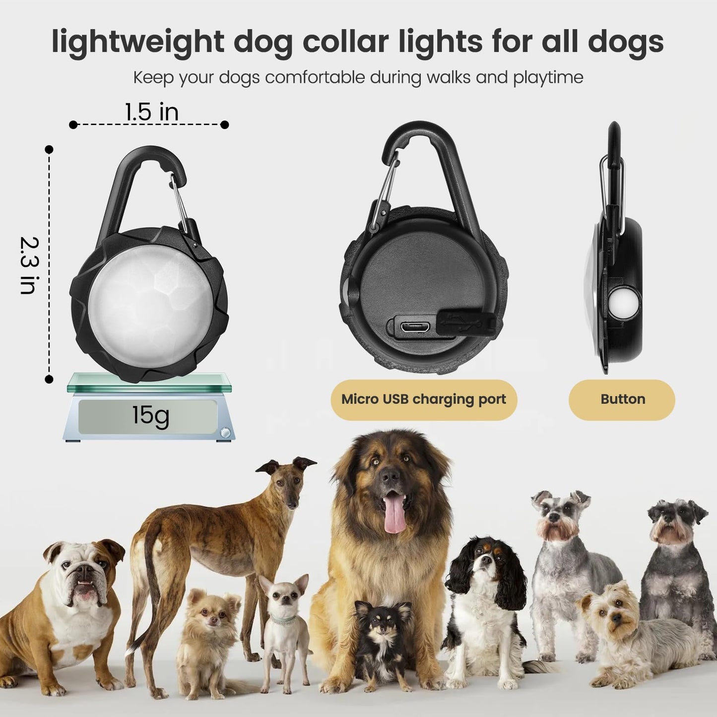 HAJIMMIU Dog Lights for Night Walking, 2 Pack Clip On Dog Collar Light with 4 Modes, 650mAh Rechargeable LED Pet Collar Charm for Nighttime