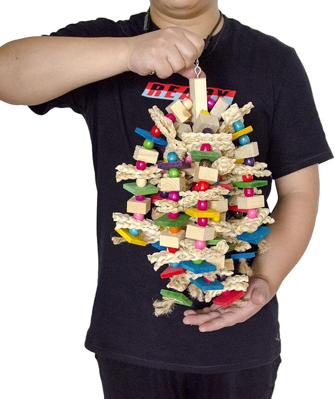 EBaokuup Large Parrot Chewing Toy - Bird Parrot Blocks Knots Tearing Toy Bird Cage Bite Toy for African Grey, Macaws Cockatoos, and a Variety of Amazon Parrots (Large)