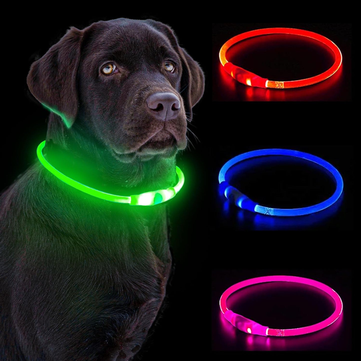 LED Dog Collar, Waterproof Light Up Dog Collar Rechargeable, Dog Safety Necklace for Night Walking, Adjustable Cut-to-Fit Silicone Collar Small Medium Large Dog 27.5” Cuttable (Green)