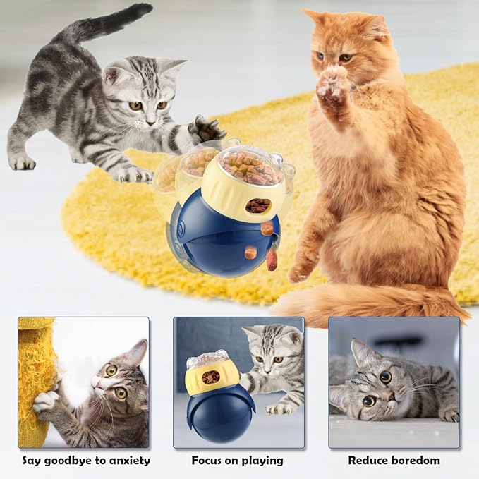 Slow Feeder Cat Bowl, Dog Slow Feeder, Cat Treat Dispenser Toy with Adjustable Dispensing Hole, Puzzle Toy to Prevent Boredom & Bloating for Cats and Small Dogs