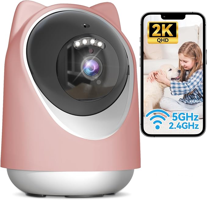 Indoor Camera, Cameras for Home Security,Home Cameras Indoor for Baby&Pet Monitoring,Night Vision,Smart Motion Tracking, Pan360° & Tilt 180°, 3MP Wi-Fi Two-Way Audio (Pink