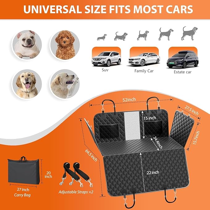 2025 Upgarde Large Space Back Seat Extender for Dogs, Dog Car Seat Cover for Back Seat Supports 500lbs, Hard Bottom Car Seat Cover for Dogs, Sturdy Waterproof Dog Seat Cover for Car SUV Truck