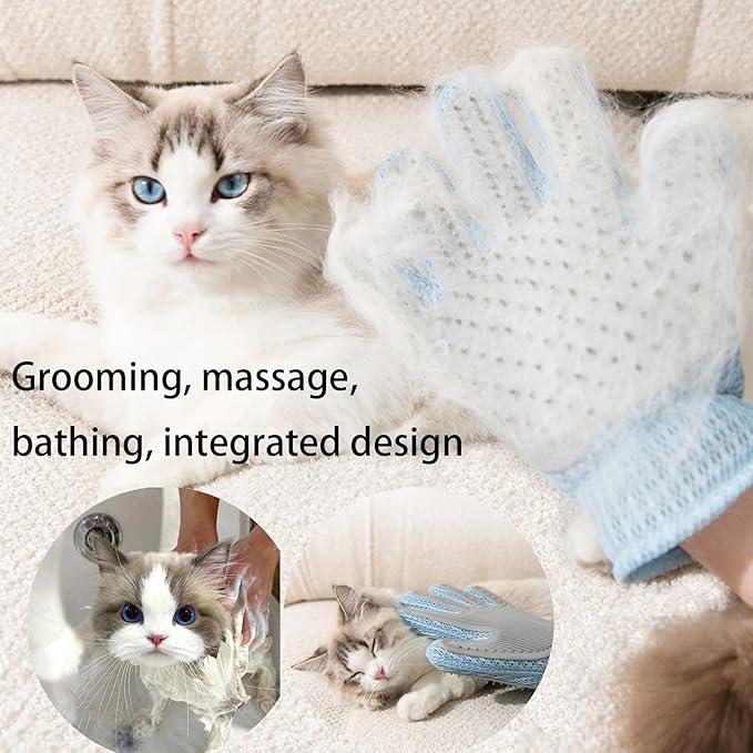 Zoocozy 2 in 1 Pet Hair Removal Glove for Cat Dog, Indoor Cat Grooming Gloves, Pet Washing Brush for Shedding Massage - Double-Sided Available(Blue)