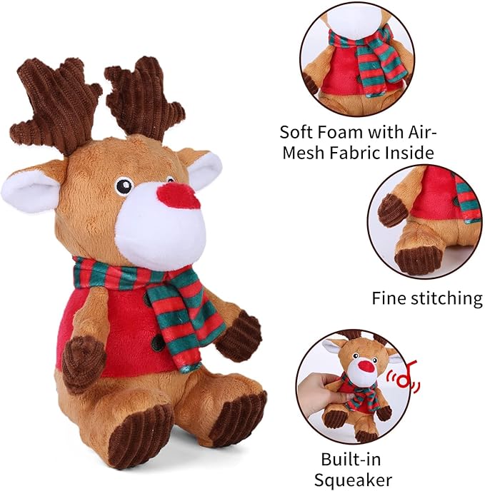Blnboimrun Plush Moose Dog Toy - Milu Deer Squeaky & Crinkle Chew Toys for Large & Medium Dogs