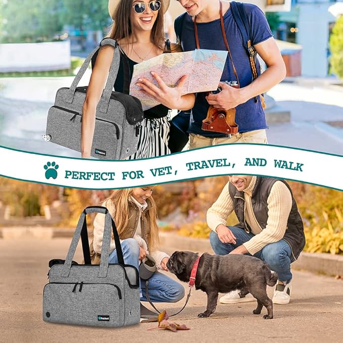PetAmi Small Dog Purse Carrier, Soft-Sided Pet Carrier Bag with Pockets, Portable Puppy Cat Travel Handbag Tote, Airline Approved Breathable Mesh, Poop Bag Dispenser, Sherpa Bed, Max 18 lbs, Gray
