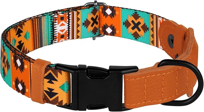 AirTag Dog Collar with Metal Buckle - Soft Leather Printed Nylon Dog Collar with Apple AirTag Holder - Cute Tracking GPS Pet Collars for Girl Boy Small Large Dogs (XS, 9"-12" Neck Fit, Southwest)