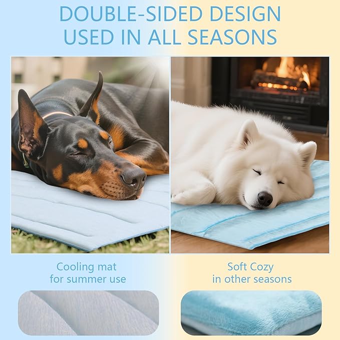 BECEMURU Dog Cooling Mat - 36" x 23" Thickened Cooling Pad Blanket for Crate, Kennel, Bed, Sofa - Machine Washable, Durable, Non-Gel - Keep Your Pet Cool and Comfortable