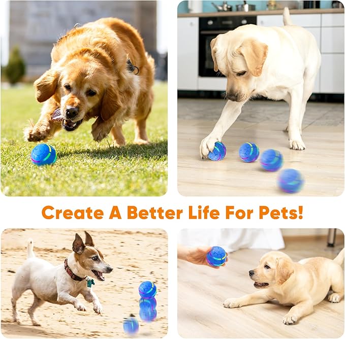 Petbobi Active Rolling Ball for Dogs - 2025 New Upgrade 2 Modes Interactive Dog Toys, USB Rechargeable Motion Activated Self Moving, Durable Pet Ball for Small Medium Large Breeds, LED Light, Blue