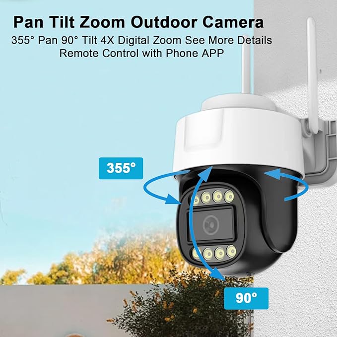 2K Outdoor Security Cameras, 3MP Pan-Tilt 360° View IP Surveillance Camera, 2.4G WiFi Dome Cameras for Home Security, Motion Detection and Siren, 2-Way Audio, Full Color Night Vision, Waterproof