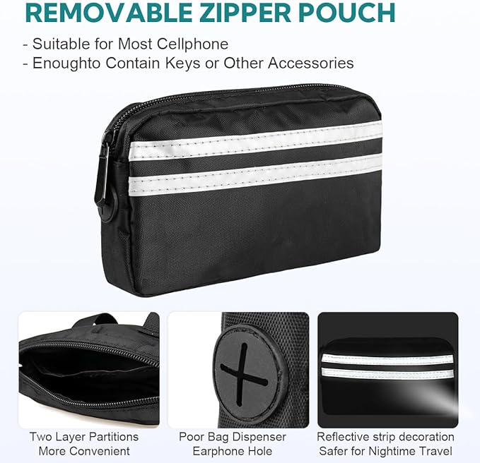 Hands Free Dog Leash with Pouch, Retractable Bungee, Double Padded Handles for Walking, Waist Leash for Medium & Large Dogs, Walking Accessories