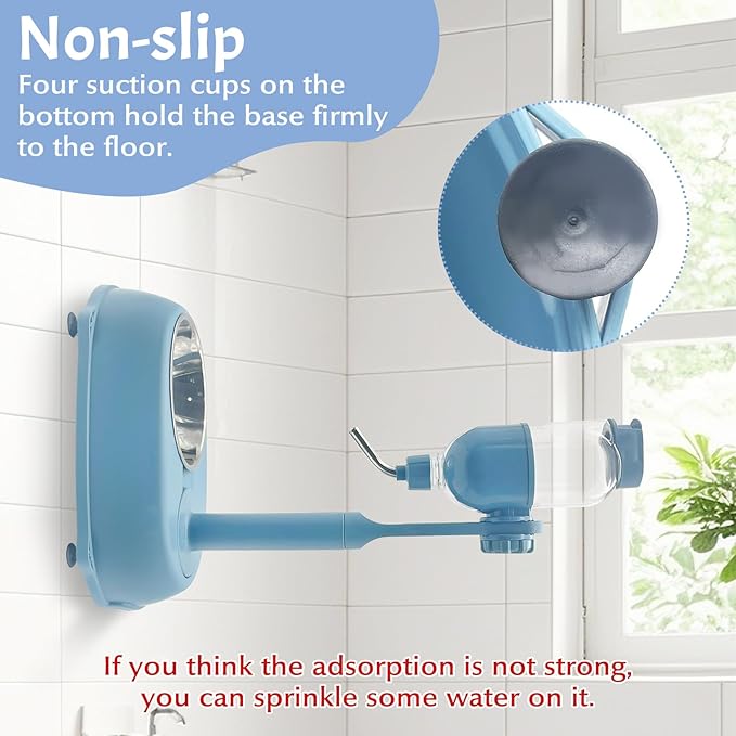 Fhiny Dog Water Feeder Bottle with Stand, Dispenser Automatic Water Food Bowl for Cage No-Drip Leak-Proof Adjustable Raised Pet Slow Water Bottle Dog Kennel Durable Drinker (Blue, 17oz)