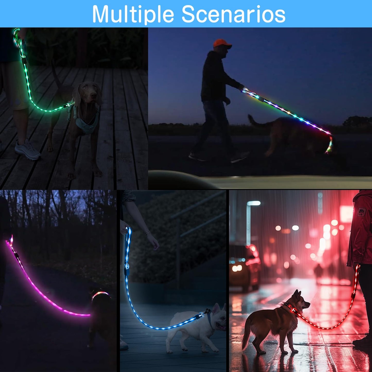 2025 Upgrade 4 Ft Led Dog Leash, 12 Lighting Modes Light Up Dog Leash Rechargeable - 4 Ft Lighted Dog Leashs for Night Walking Safety Glow in The Dark, Silicone Dog Leashs for Small Medium Large Dogs
