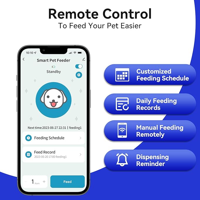 PAPIFEED Automatic Cat Feeder, 2.4G WiFi Auto Cat Food Dispenser with App Control, 3L Auto Pet Feeder with Dual Power Supply, Detachable for Easy Clean for Cats and Small Dogs, Grey