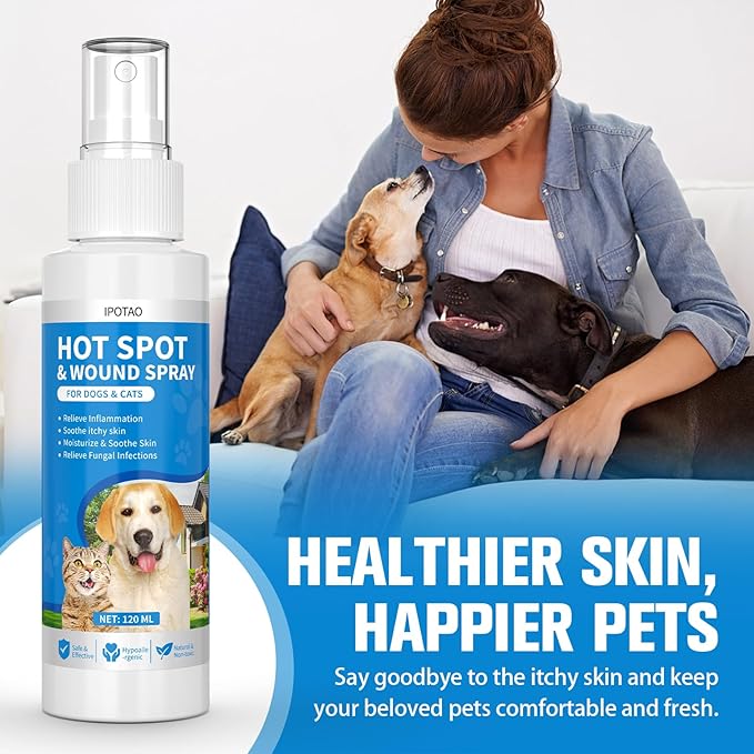 Hot Spot Treatment for Dogs Cats, 4.06Fl Oz, Anti Itch Spray for Dogs, Relive Scratching, Rashes, Sores, Itchy Skin, Gentle & Safe for Pets, 120ml
