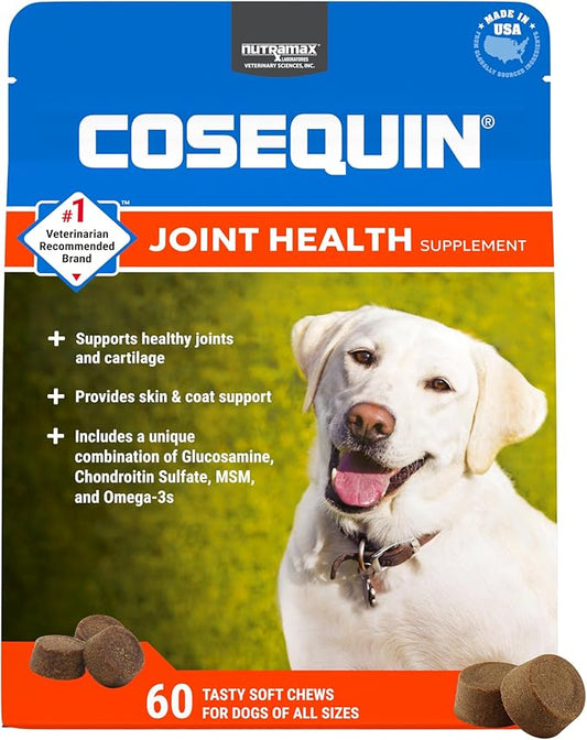 Nutramax Cosequin for Dogs Joint Health Supplement, Contains Glucosamine for Dogs, Chondroitin, MSM and Omega-3s, Supports Joint and Skin and Coat Health, Soft Chews, 60 Count