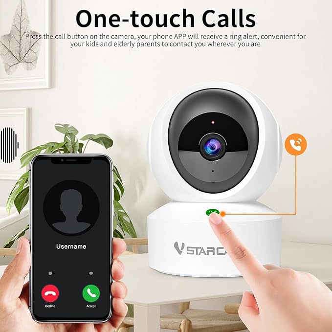 VSTARCAM 2K QHD Security Camera Indoor, Room Camera Baby Monitor 360° for Home Security, WiFi Camera with 2.4 GHz Wi-Fi, One-Touch Call, Smart Motion Tracking, IR Night Vision