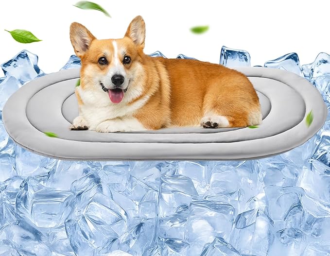 Pet Dog Cooling Mat 35“x19” Reversible Cooling Pad for Dogs and Cats, Comfort Ice Silk Cotton Summer Dog Bed Outdoor Indoor Washable, Ideal for Kennel Sofa Floor Car Seats