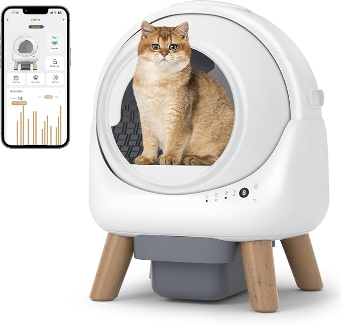 Self Cleaning Litter Box,Automatic Cat Litter Box for Multiple Cats,Robot with APP Control,Dual Safety Protection,Odor-Free Waste Disposal Includes Trash Bags,White