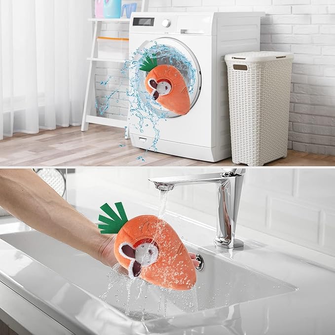 Amazon Basics Interactive Hide and Seek Squeaky Dog Plush Toy, Rabbit and Carrot, Orange and White, 5-Pack