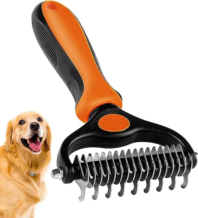 Undercoat Rake for Dogs, 2 in 1 Dematting Comb & Deshedding Tool for Long Hair Pets, Pet Hair Grooming Brush, Clear Mats and Tangles, Reduces Shedding by 95%