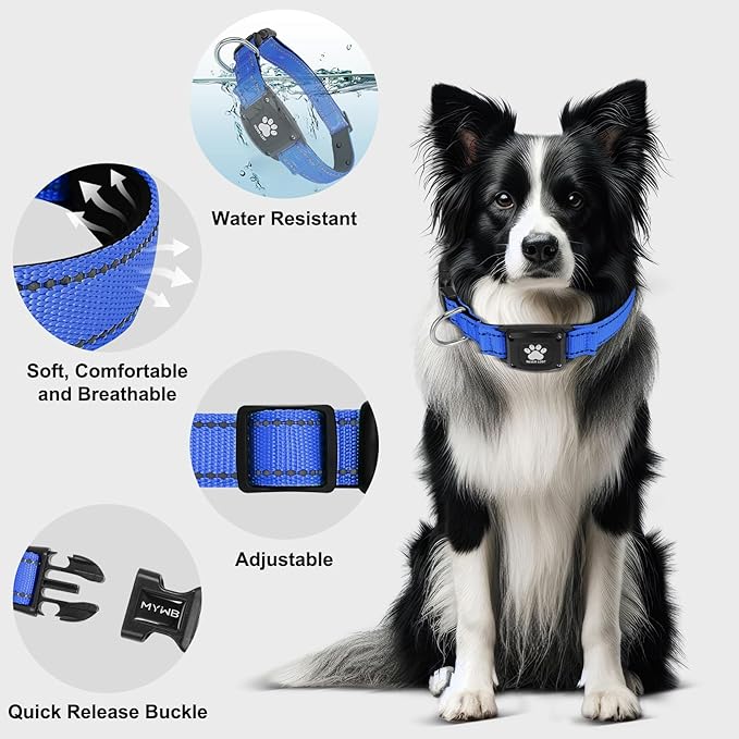 GPS Dog Collar Tracker 2-in-1,Reflective Waterproof Adjustable Pet Collar,iOS-Only,Ideal for Dog Tracking pet Tracker,for Small to Large Dogs,Real-Time Tracking,No Monthly Fees(Blue,Medium)