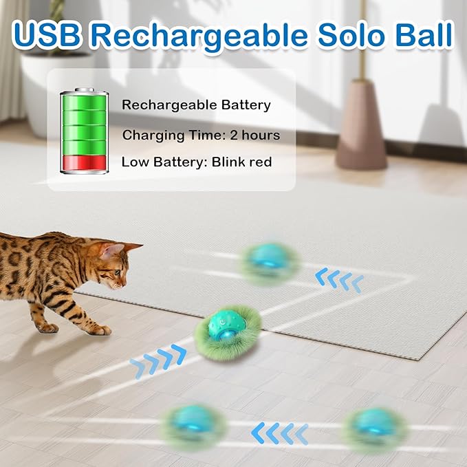 Interactive Cat Toys for Indoor Cats,Automatic Moving Cat Ball in Pouch,Chirping Stimulation,Hide-n-Seek Chase Exercise Game,Motion Activate,Rechargeable Kitten Toys
