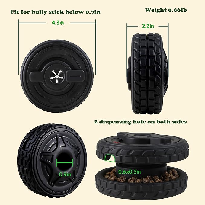 3-in-1 Dog Treat Toy for Aggressive Chewer, Natural Rubber Dog Puzzle, Bully Stick Holder, Frozen Treat Dispensing Toy for Small Medium Large Breeds