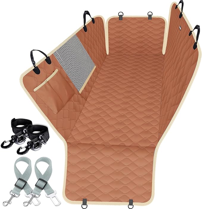 Lassie Dog Car Seat Covers for Back Seat, Waterproof Dog Car Hammock with Mesh Window Durable Scratch Proof Nonslip Pet Car Seat Covers Universal Fit Protector for Cars, Trucks & SUVs