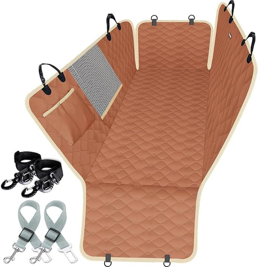 Lassie Dog Car Seat Covers for Back Seat, Waterproof Dog Car Hammock with Mesh Window Durable Scratch Proof Nonslip Pet Car Seat Covers Universal Fit Protector for Cars, Trucks & SUVs