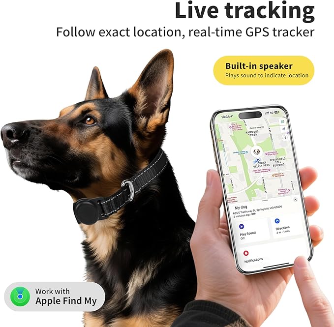 GPS Tracker for Dogs (1 Pack), Mini GPS Cat Tracker, Smart Pet Activity Tracker (iOS Only), No Monthly Fee, Compatible with Apple Find My, Anti-Lost, Finder Tag for Vehicles/Pets/Kids/Items