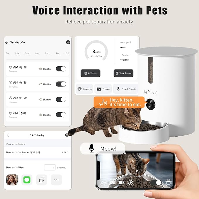 Lychee Automatic Cat Feeder with Camera, 5G WiFi Pet Feeder, 1080P HD Video with Night Vision,2-Way Audio Smart App Control, 2.8L Dry Food Dispenser for Cats and Samll Dog