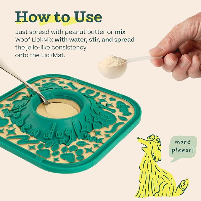 WOOF LickMat - Easy-to-Clean Lick Mat for Dogs - Slow Feeder Mat with Non-Slip Design - BPA-Free Silicone Lick Mat - Interactive Dog Toys - Green