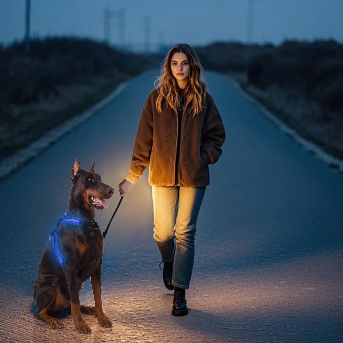HDhqzm Light Up Dog Harness, LED Dog Harness-7 Lighting Modes, Rechargeable, Lightweight and Adjustable, Suitable for Small and Medium Dogs, Glowing Safety Vest for Nighttime Dog Walking