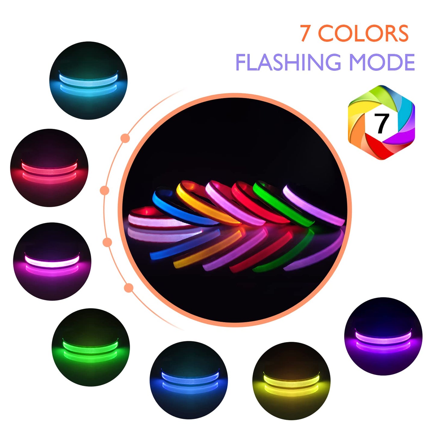 Pceotllar Rechargeable Led Dog Collar - Automatic 7-Color Changes, Water Resistant for Night Walking, Bright Glow (Black, S)