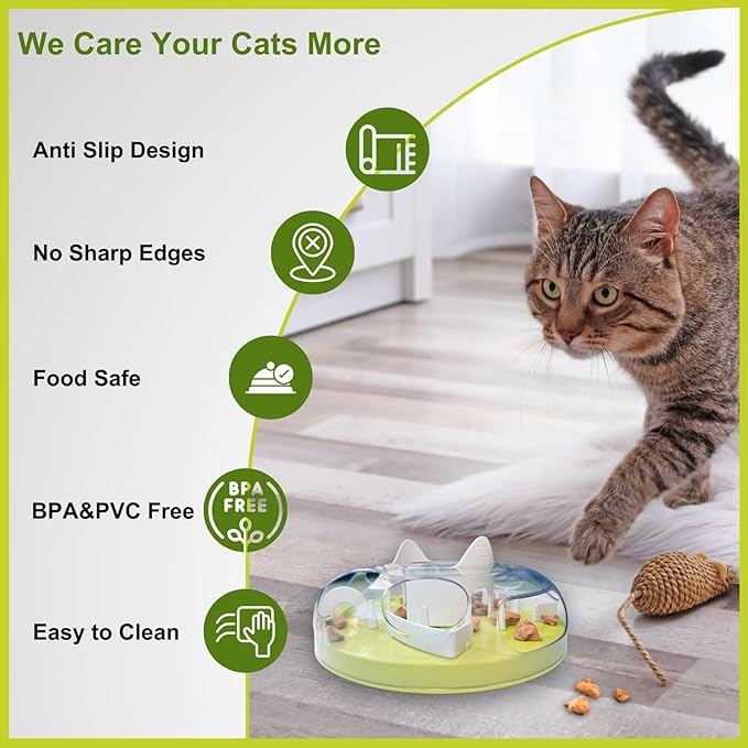 Interactive Cat Treat Puzzle, Food Dispenser, Cat Stimulation Maze, Slow Feeder, Enrichment Toys for Indoor Cats and Kittens (Neon Green)