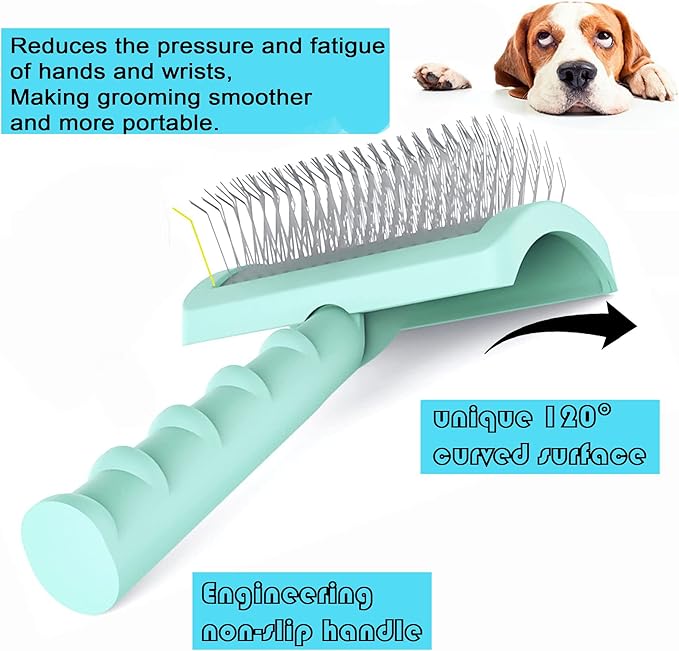 Large Slicker Brush for Dogs,Cats,Extra Long Pin Shedding Brush for Long Haired Dog,Cat, Pet Grooming for Thick Undercoat Curly Hair,25mm(1"),Green