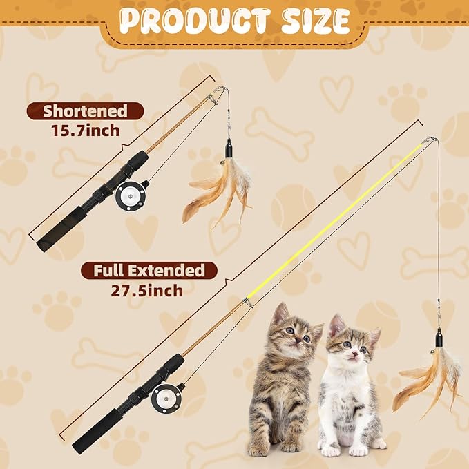 2-Pack Cat Wand Toys with Feather & Silvervine Stick – Adjustable 16"-28" Interactive Cat Teaser Toy for Indoor, Elastic String with Bell – Durable, Bouncy & Irresistible Catnip Alternative