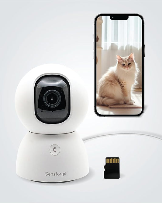 Sensforge Indoor Pan-Tilt Security Camera with SD Card for pet/Kid/Home, 24/7 Recording, 5G/2.4G Wi-Fi, 2.5K Video and Image - Free Human Motion Pet Detection, NO Monthly fee
