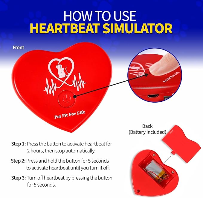 Pet Fit For Life Rechargeable Red Heartbeat Simulator with USB Cord – Long-Lasting Heartbeat Toy for Puppy & Kitten, Beating Heart Toy for a Peaceful Night for Dogs and Cats