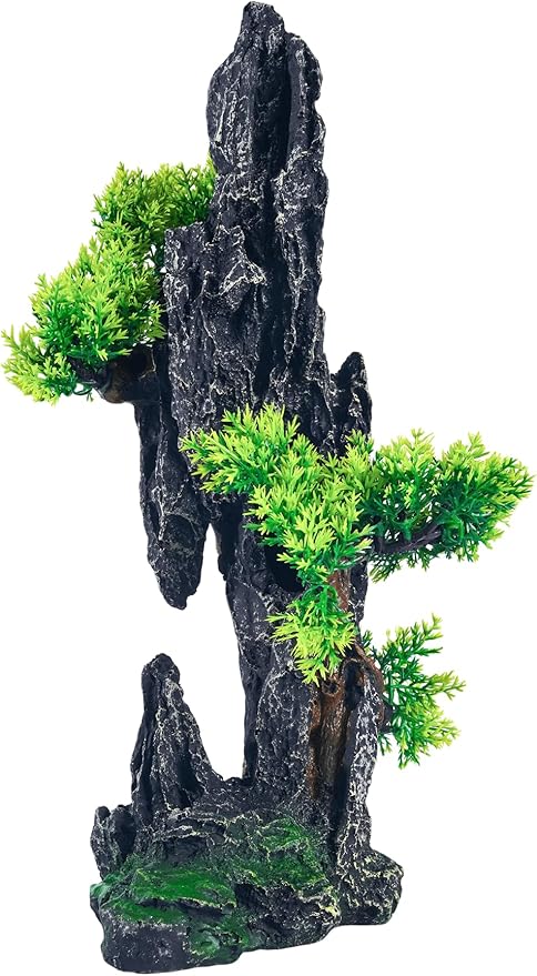 Large Fish Tank Decorations - Mountain View Aquarium Ornament with Tree House Cave Bridge,Mountain E