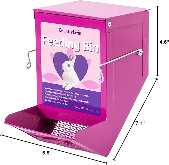 Metal Small Animal Feeder with Lid, Heavy Duty Feeder, Large Capacity Food Dispenser, Great for Rabbits, Guinea Pigs, Chinchillas and Other Small Animals. (4.6 inch, Purple)