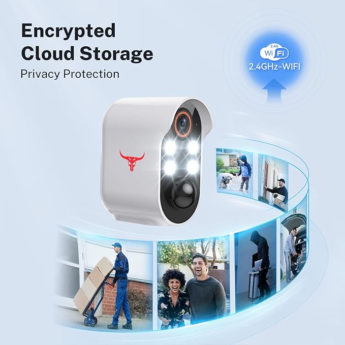 1080P Security Camera Wireless Outdoor with AI Human Detection, Live View, 2.4G WiFi, Home Security System, Instant Alerts, 2-Way Audio, Cloud Storage, Battery Powered (4 spotlights, 1 Pcs)