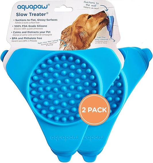 Aquapaw Lick Mat for Dogs - 2-Pack, Regular, Blue - Suction Cup Lick Mat & Slow Feeder Pad for Peanut Butter Dog Treats - Calming Bathing Aid
